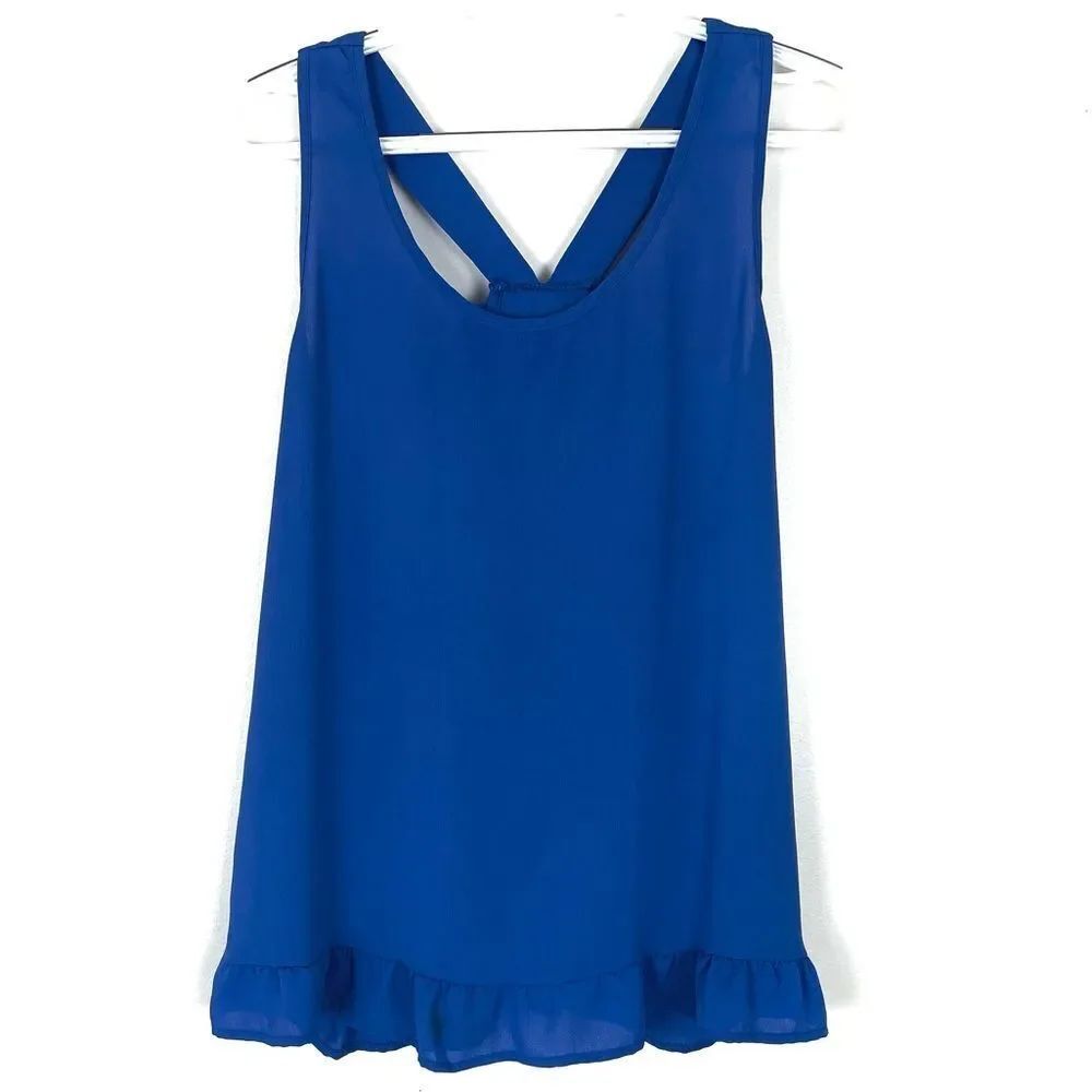 Peach Love California Blue Open Back Sexy Tank Top L